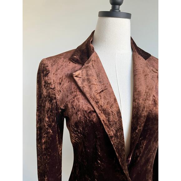 Vintage 90s Velour Blazer | Bronze Brown Fitted Velvet Jacket | S - Picture 2 of 7